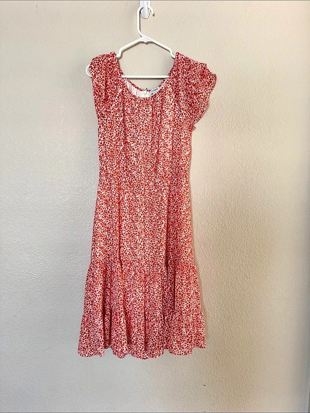 J.Crew Flutter-Sleeve Tiered Midi Dress in Floral Red & White Size 6
